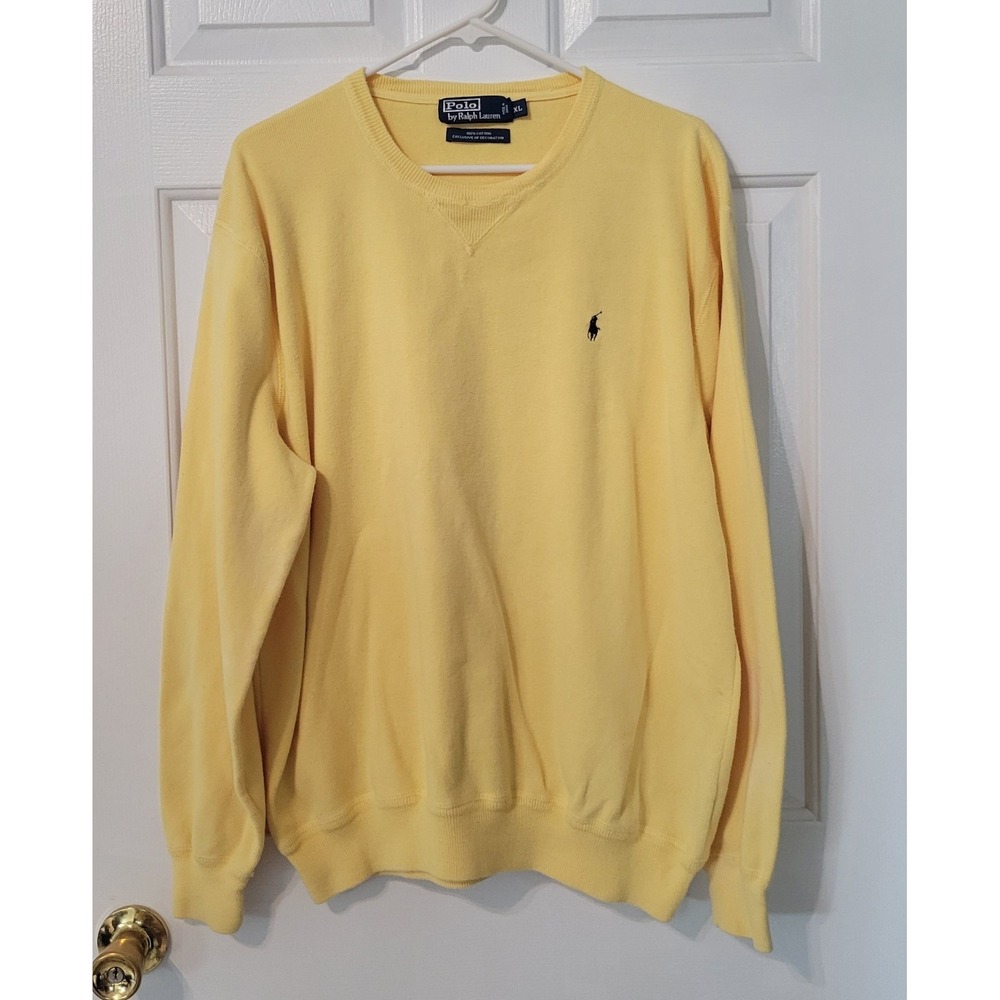Polo Ralph Lauren Mens XL Yellow Crewneck 100% Cotton Sweater Pony Logo Pullover